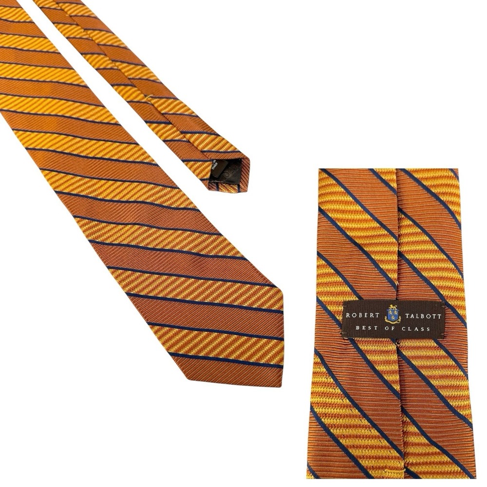 Robert Talbott Best of Class Silk Tie Preppy Orange Stripes - Made in Italy -NWT